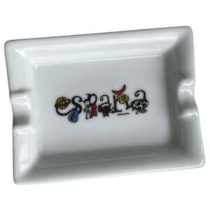 Vintage Espana Ceramic Cute Mini Ashtray Parapajote Spain White Decor Catch All
